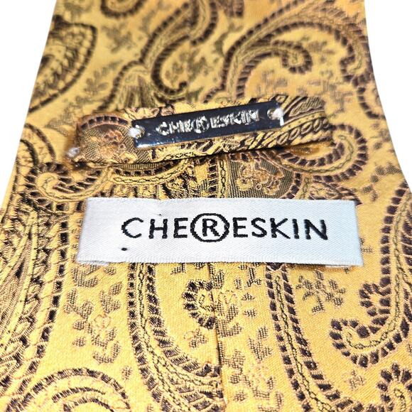 Chereskin Yellow Paisley Silk Tie 100% Silk Necktie 3 3/4” Wide 60” Long Classic - Picture 3 of 4